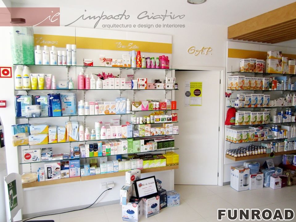 Glass Wall-mounted Pharmacy Showcase for Drug Store Decor | Funroadisplay