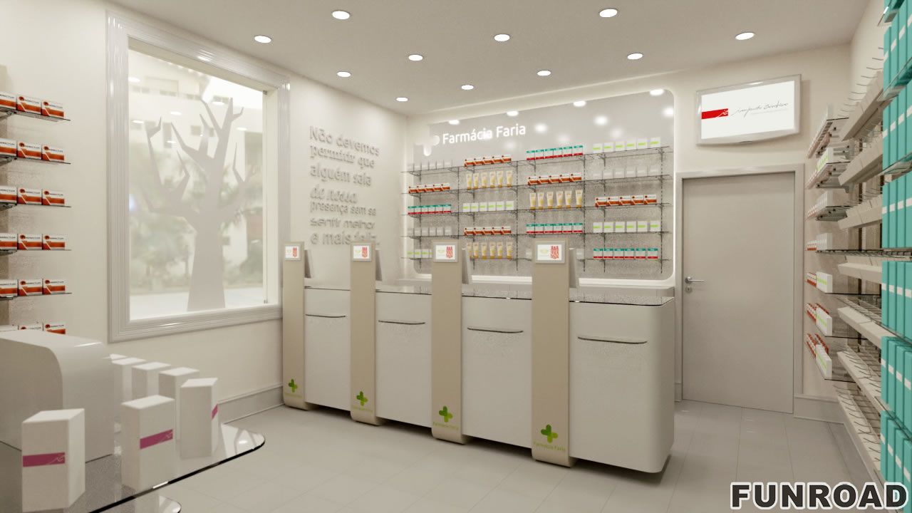 Wallmounted Pharmacy Showcase for Drugstore Interior Decor Funroadisplay