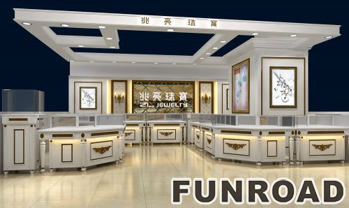 High end exhibition best design durable wood MDF material lighting jewelry display kiosk