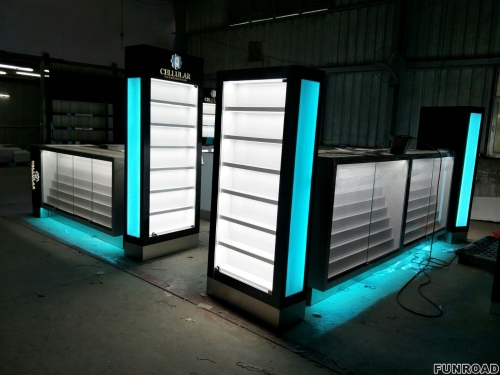 LED Illuminated mobile phone accessories kiosk with phone case display showcase