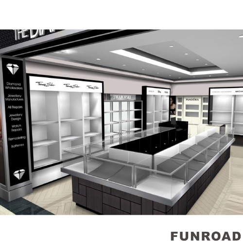 Funroad Luxury White Jewelry Store Display Showcase Wall Display Mount Glass Display Cabinets For Jewelry Store