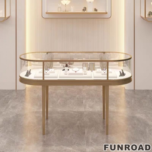 Funroad Customized Strong Glass Display Cabinet Jewellery Boutique Display Cabinet Counter Display Luxury Jewelry Showcase