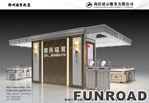 High end exhibition best design durable wood MDF material lighting jewelry display kiosk