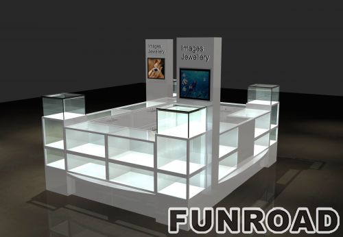 Luxury showroom designs jewelery kiosk for sale gold jewelry display kiosk store interior design with led lighted