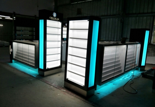 LED Illuminated mobile phone accessories kiosk with phone case display showcase