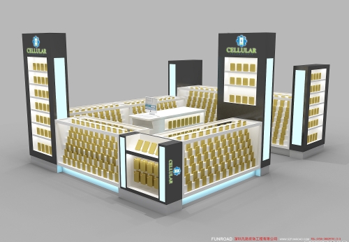 LED Illuminated mobile phone accessories kiosk with phone case display showcase