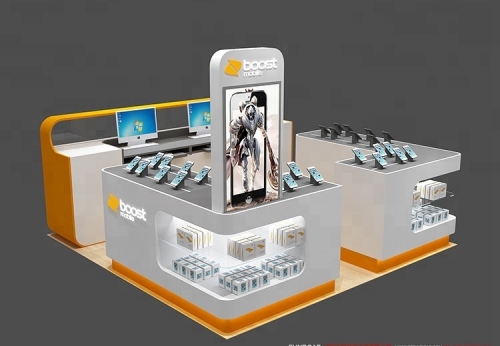 Shopping centre mobile phone accessory kiosk design with retail store display stand