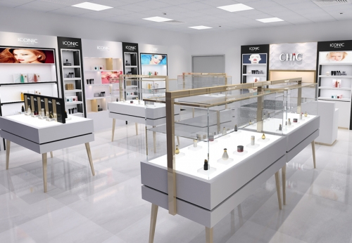 Luxury Brand Cosmetic Interior Display Furniture Retail Makeup Shop Display Cabinets For Sale