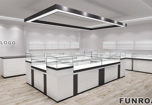 Luxurious Jewelry Shop Interior Decoration Counter Jewellery Glass Showcases Cabinet for Sale