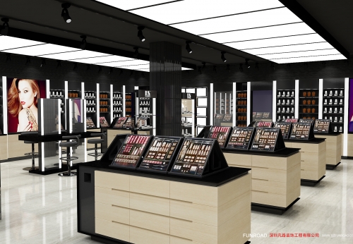 Retail cosmetic shop decoration Cosmetic display racks Showcase with mirror Fashion design